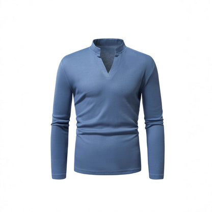 Herren Langarmshirt Modern Stehkragen Strukturiert