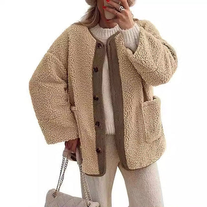 Damen Teddyjacke Weich Plüsch Optik