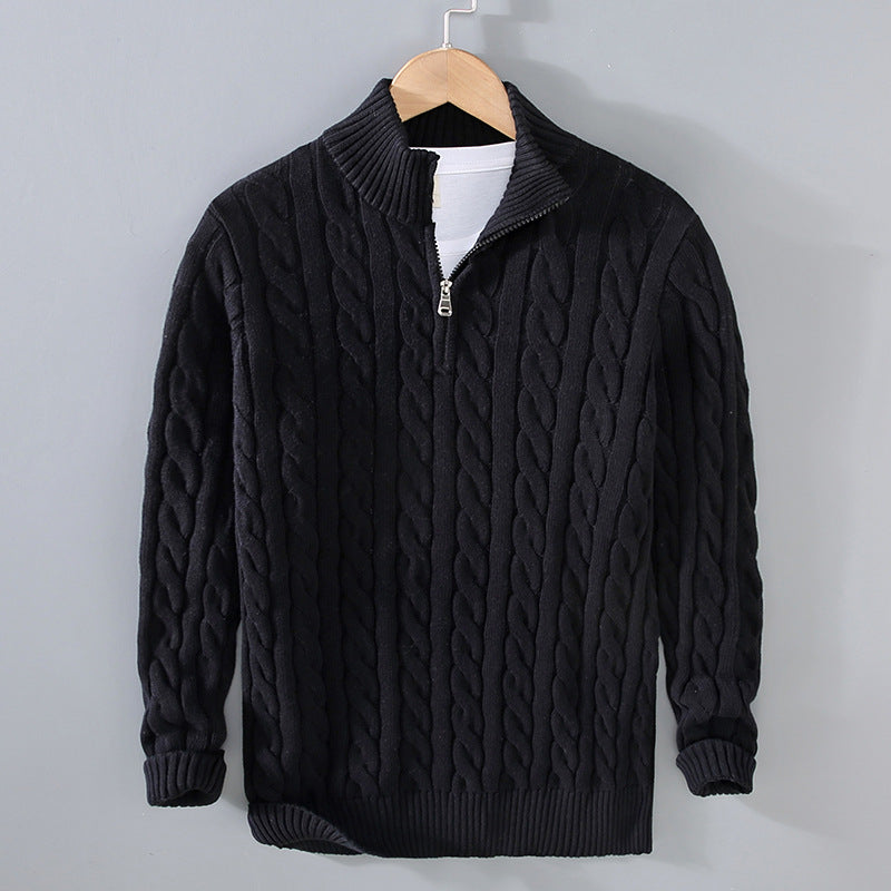 Herren Pullover Baumwolle Halbzippverschluss - IdealeKleiden
