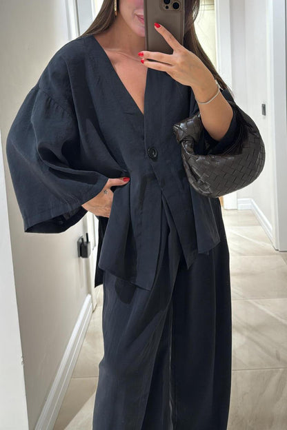 Elegantes Kleid Set: Lockere Bluse und Hochtaillierte Hose