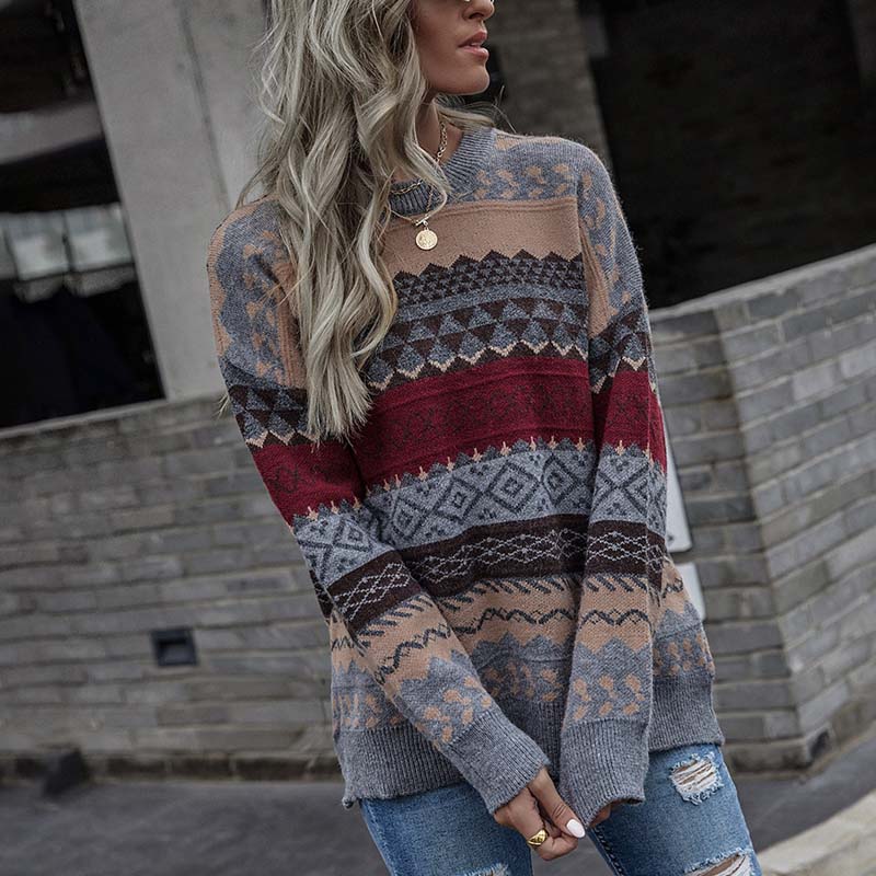 Stilvoller Strickpullover Mit Geometrischem Design