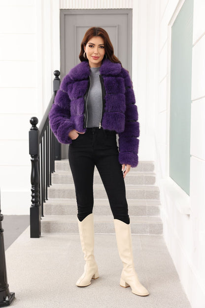 Damen Stylish Kunstpelz Winterjacke Trendy Damenmantel