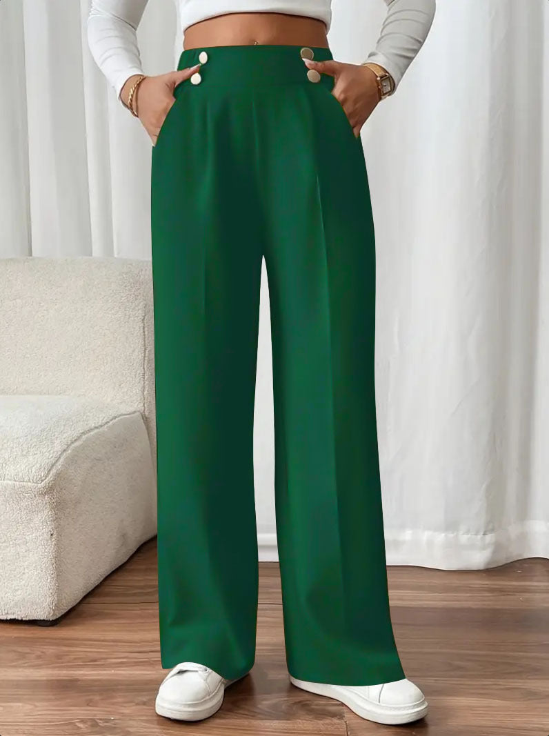 Damen Hose Weit Bequem Knopf Detail Elegant