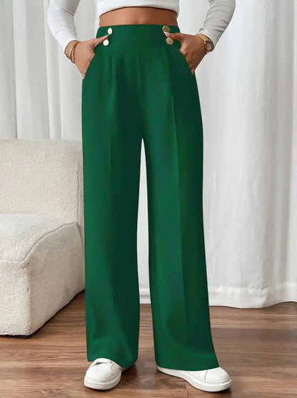 Damen Hose Weit Bequem Knopf Detail Elegant