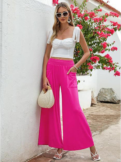 Damen Palazzo-Hose Weit Bequem Elastisch