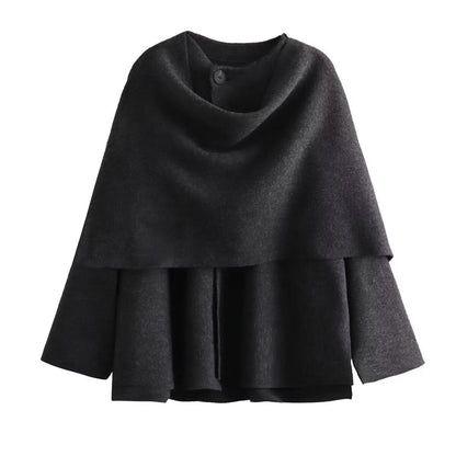 Damen Asymmetrische Ponchojacke Weich Fleece Überwurf