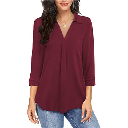 Damen Bluse V-Ausschnitt Kurzarm Elegant