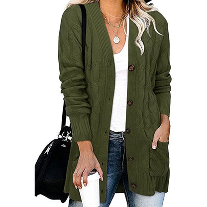 Damen Cardigan Grobstrick mit Knöpfen und Taschen