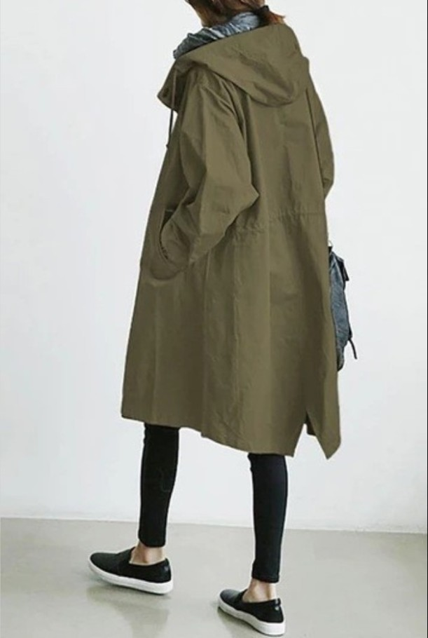 Damen Oversized Trenchcoat Kapuzenmantel Stilvoll