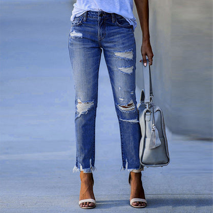 Damen Ripped Jeans Trendy Fransen
