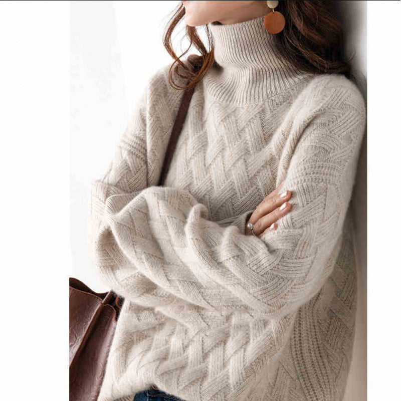 Damen Strickpullover Rollkragen Großgestrickt