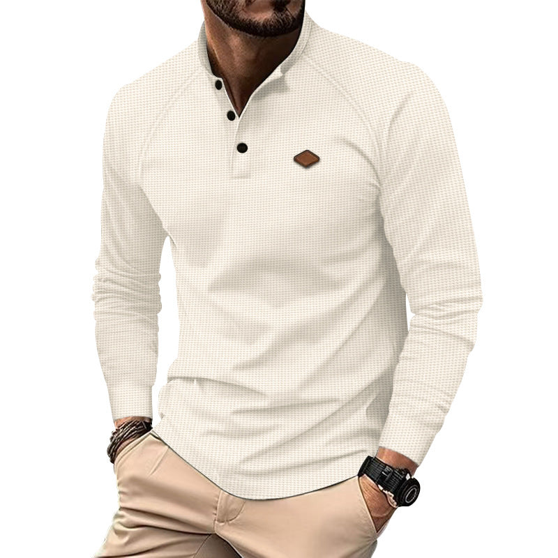 Herren Langarm-Shirt Strukturiert Modern Knöpfe - IdealeKleiden