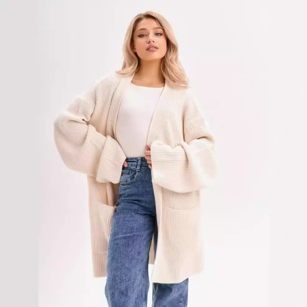 Übergröße Strickjacke Wollmischung Offen Vorne - IdealeKleiden
