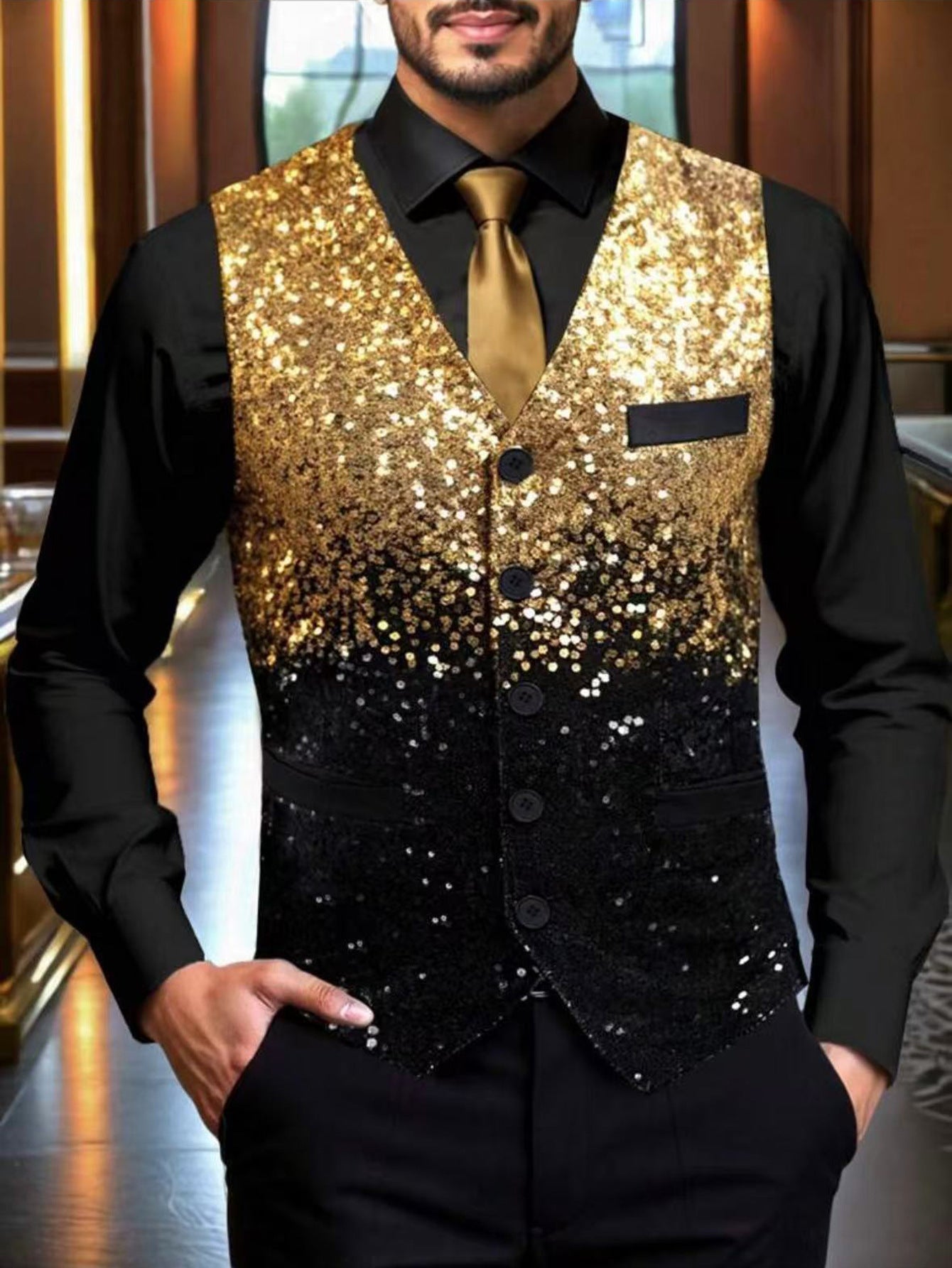 Herren Festweste Glitzer Effekt Design