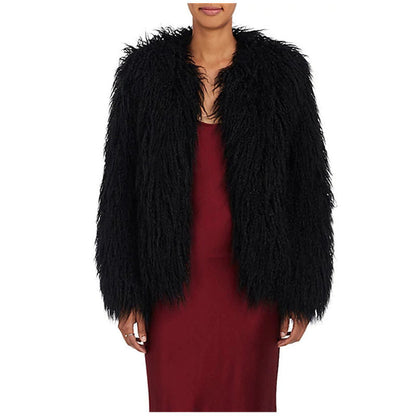 Damen Kunstpelz Jacke Weich Voluminöse Ärmel - IdealeKleiden