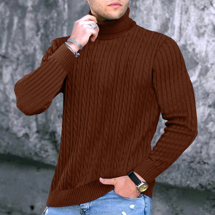 Herren Rollkragenpullover Elegantes Zopfmuster Design