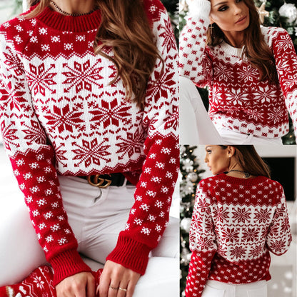 Weihnachtspullover Damen Schneeflocken Muster Winter - IdealeKleiden