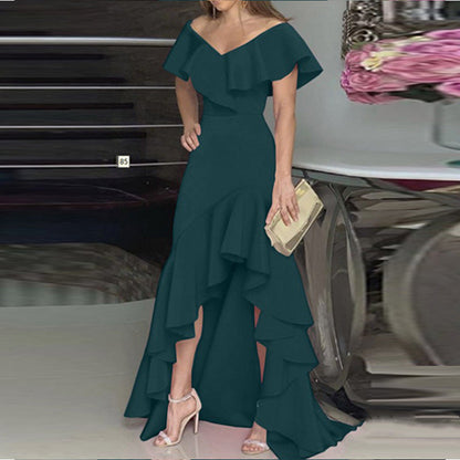 Damen Abendkleid Elegant Rüschen Asymmetrisch