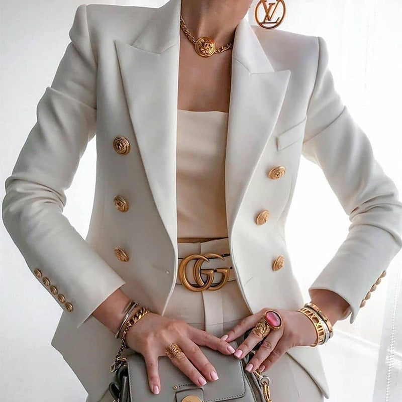 Damen Blazer Elegant Goldknöpfe Businessanzug