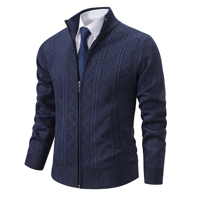 Herren Strickjacke Zopfmuster Stehkragen Modern Design