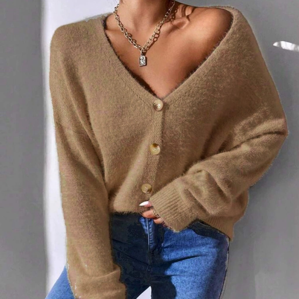 Damen Cardigan Weich Strick Lässig Gold - IdealeKleiden