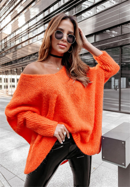 Damen Oversized Pullover Weite Ausschnitt Bequem