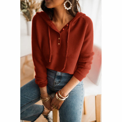 Damen Pullover Lockere Fit Strick Optik Knöpfe