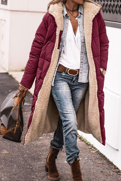 Damen Steppjacke Lang Kuschelig Fleece Winterjacke