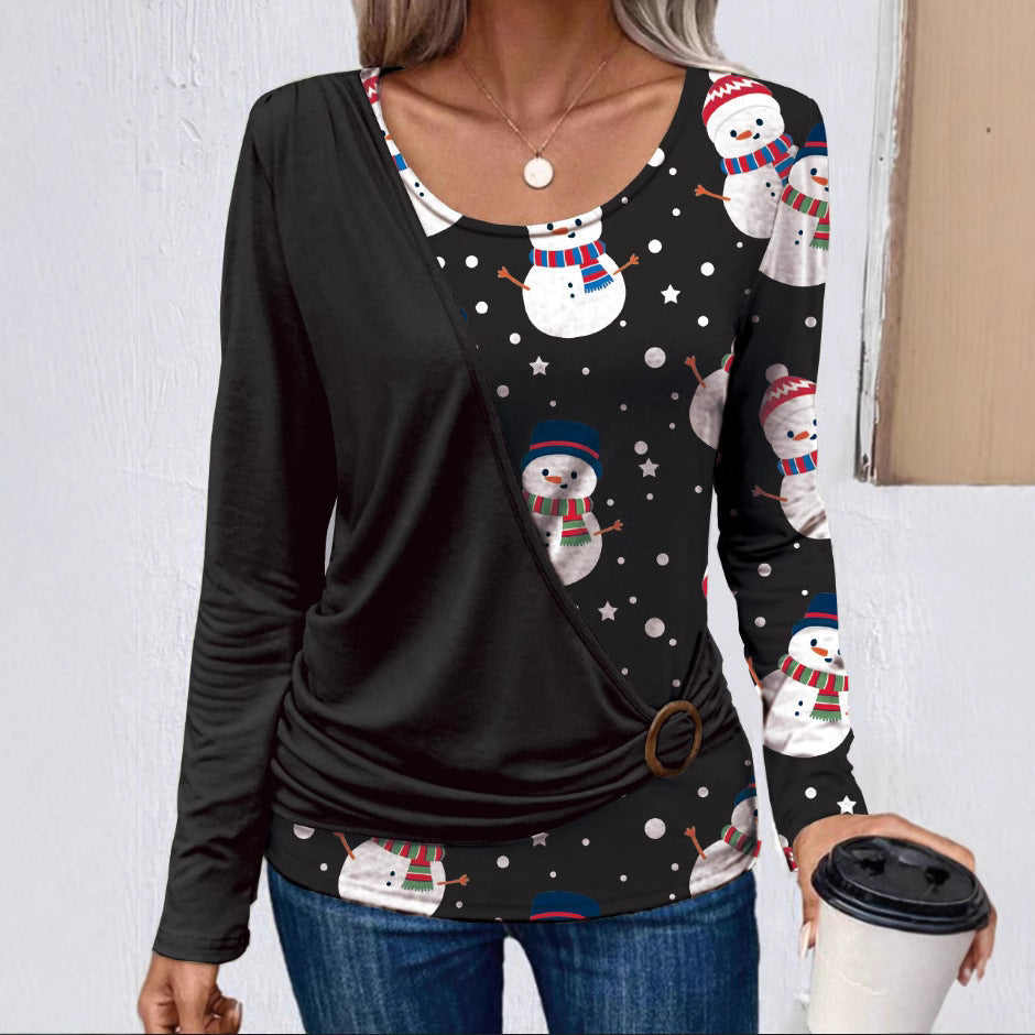 Damen Weihnachts-Shirt Langarm Festlich Rüschendetails