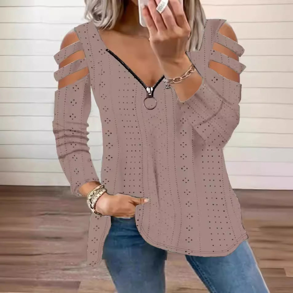 Damen Top mit Cut-Out Ärmeln und tiefem V-Ausschnitt