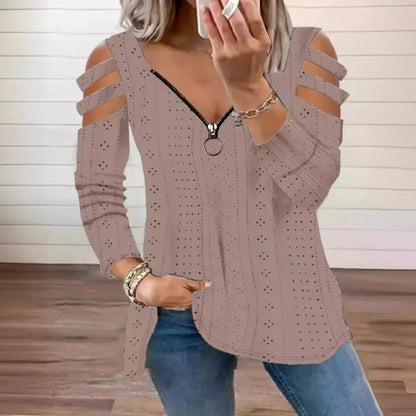Damen Top mit Cut-Out Ärmeln und tiefem V-Ausschnitt