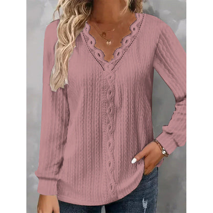Damen Bluse Elegant Spitze Blumenmuster Langarm