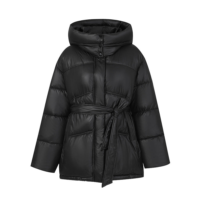 Damen Wintermantel Elegant Wattiert mit Gürtel und Kapuze