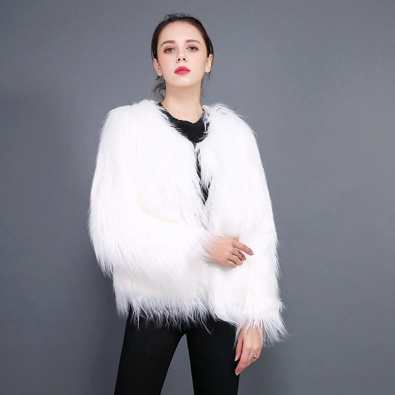 Damen Kunstfell-Mantel Weich Langärmlig Elegant