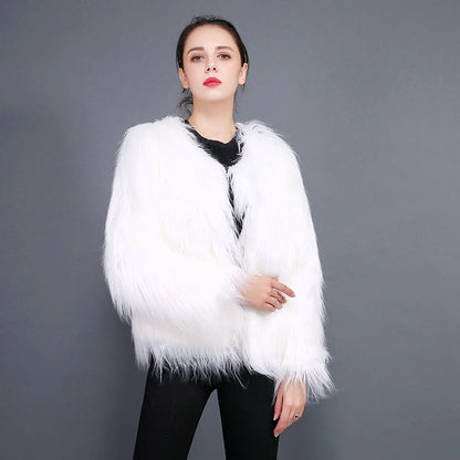 Damen Kunstfell-Mantel Weich Langärmlig Elegant