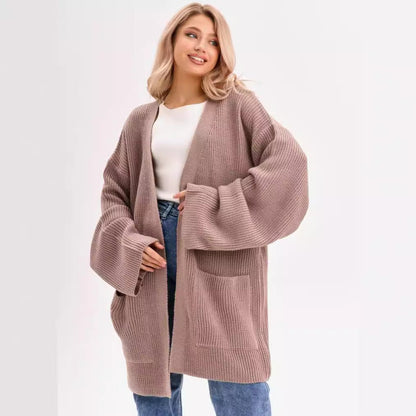 Übergröße Strickjacke Wollmischung Offen Vorne