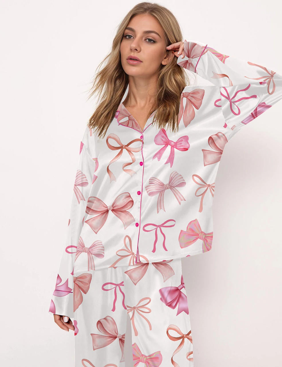 Damen Pyjama-Set Seide Verspieltes Schleifendesign