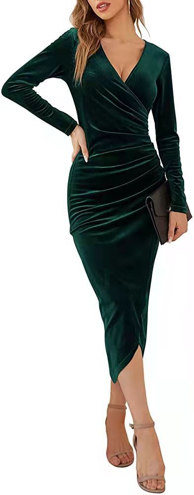 Damen Wickelkleid Elegant V-Ausschnitt Figurformend