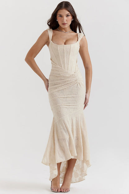 Damen Spitzen Abendkleid Asymmetrisch Elegantes Design