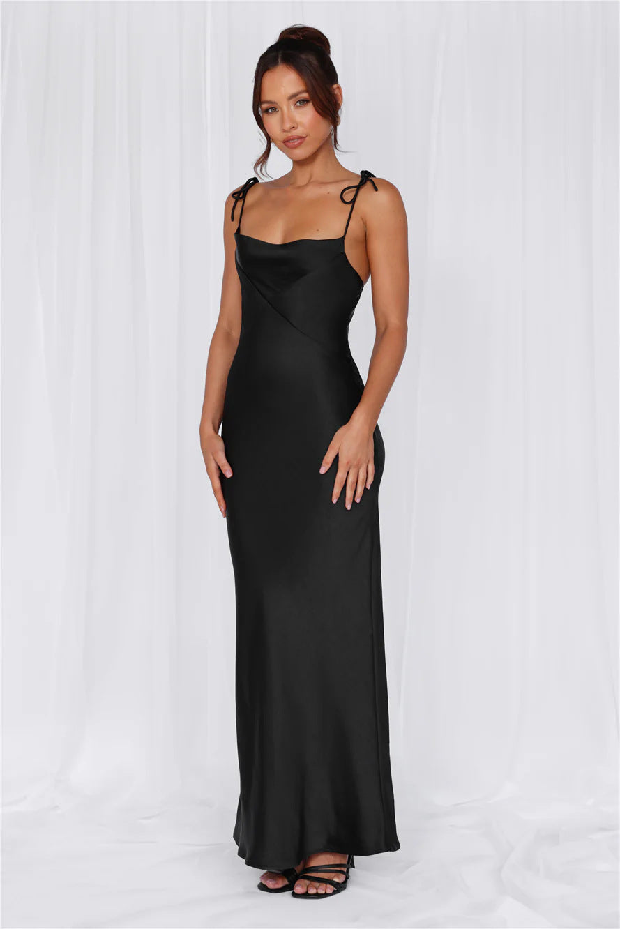 Damen Satinkleid Elegant Lang Maxi-Schnitt