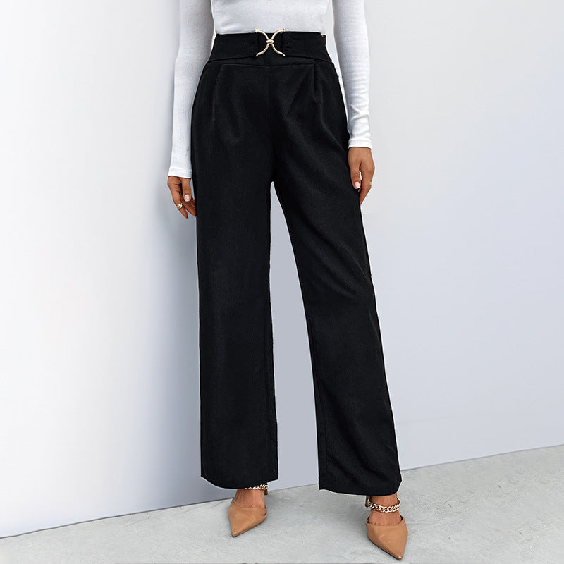 Damenhose High-Waist Elegant Gürtel Detail - IdealeKleiden