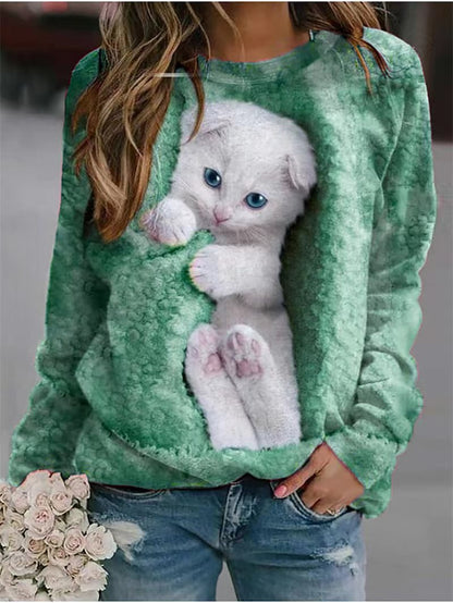 Damen Sweatshirt Niedlich Tiermuster Damenmode