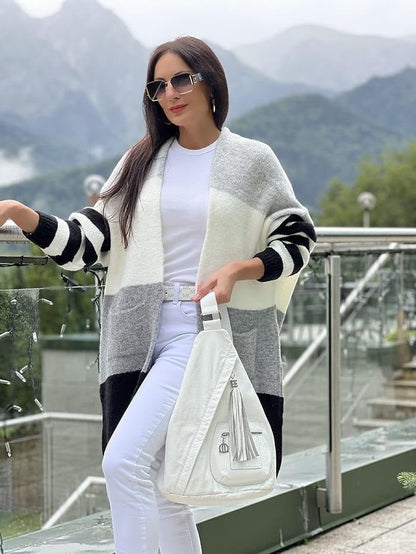 Große Strickjacke Oversized Langarm Blockmuster