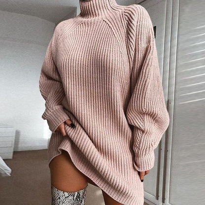 Damen Pullover Grobstrick Hochkragen Asymmetrisch