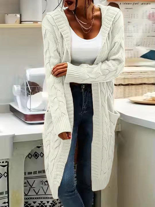 Damen Strickjacke Lässig Lang Große Taschen