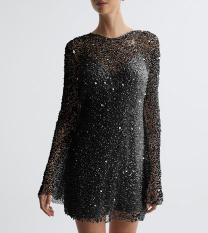 Glitzerndes Abendkleid Damen Elegant Pailletten Langärmlig