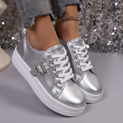 Damen Plateauschuhe Glitzer Kristall Design Schuhe