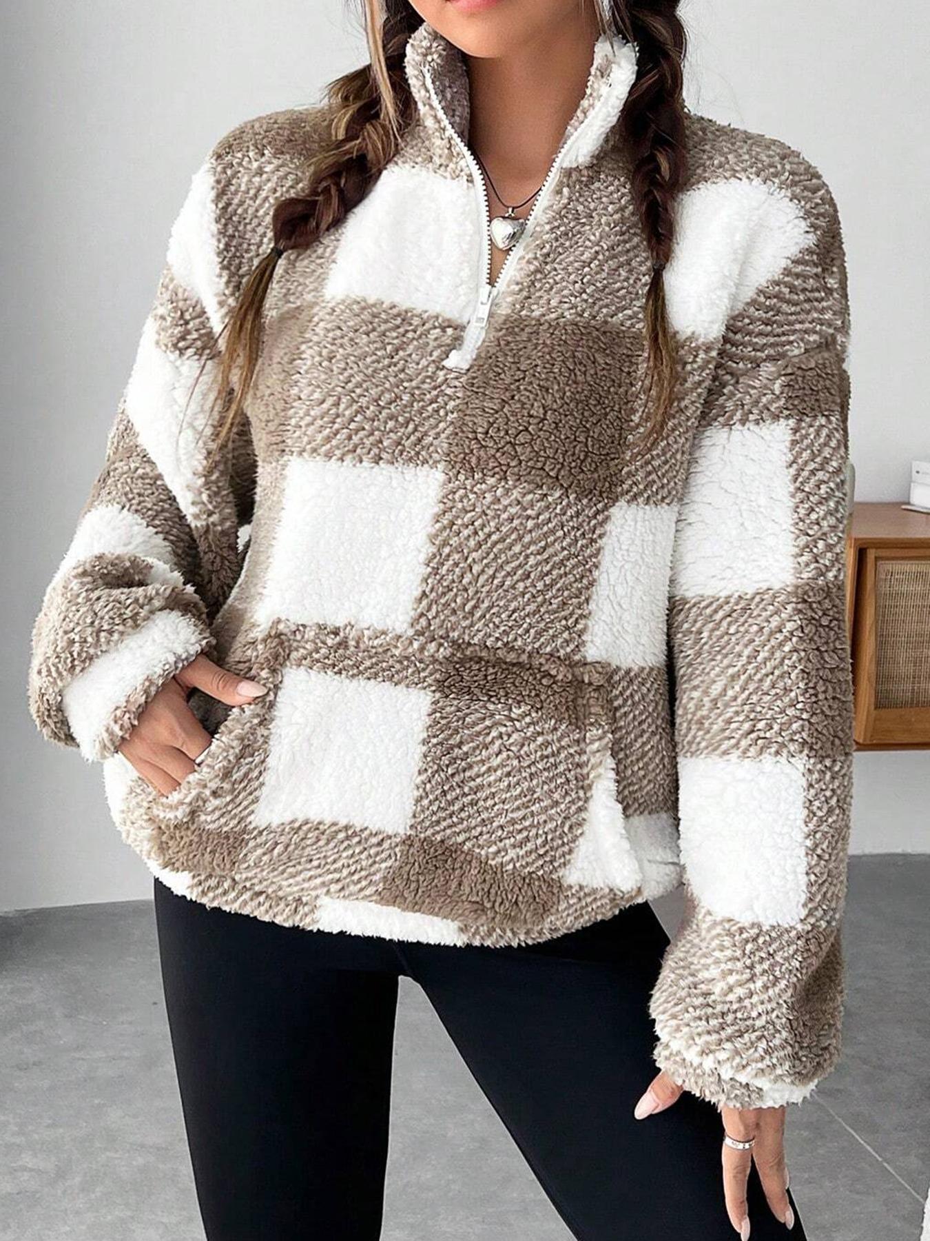 Damen Fleece-Jacke Warm mit Reißverschluss und Taschen