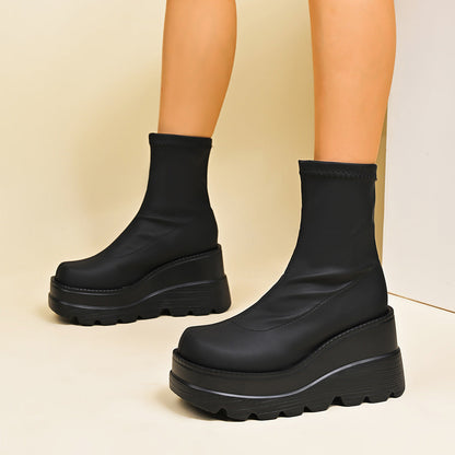 Damen Stiefeletten Hoch Plateau Schuhe für Frauen