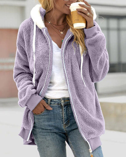 Weiche Kapuzenjacke Plüsch Zip Up